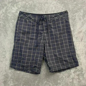 Prana Shorts Men's Size 30 El Porto Swim Trunks Grey Plaid UPF 50 Board Shorts